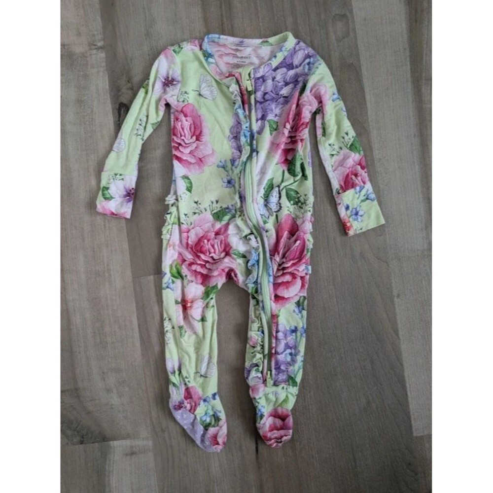 Posh Peanut Mint Floral Bamboo Footed Sleeper, 6-9M (U2)